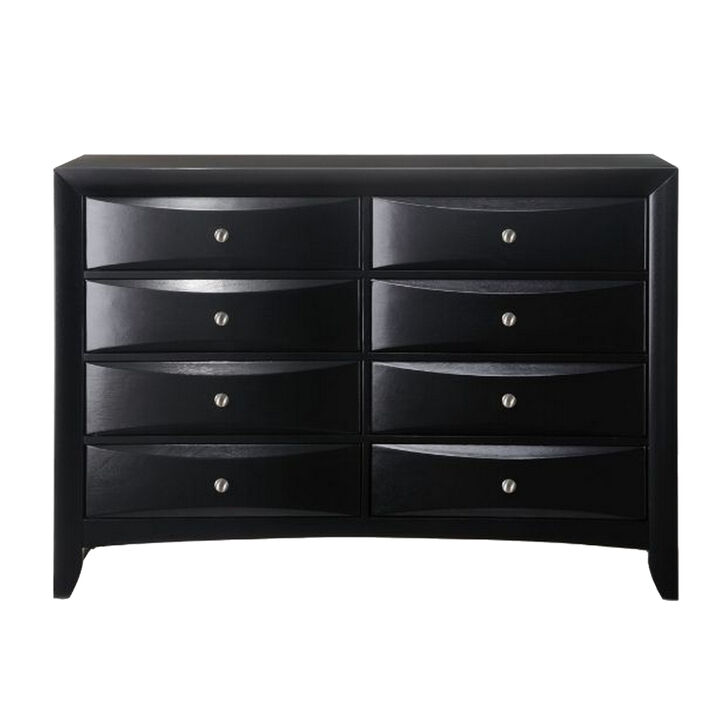Wooden Dresser With Eight Spacious Drawers, Glossy Black