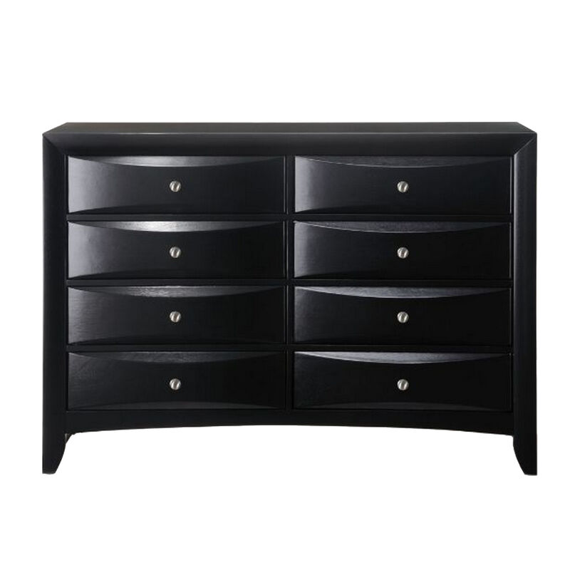 Wooden Dresser With Eight Spacious Drawers, Glossy Black