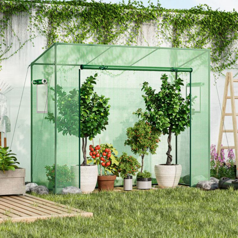Hivvago Outdoor Portable Walk-in Greenhouse with PE Cover Heavy-Duty Metal Frame Roll-up Zipper Door