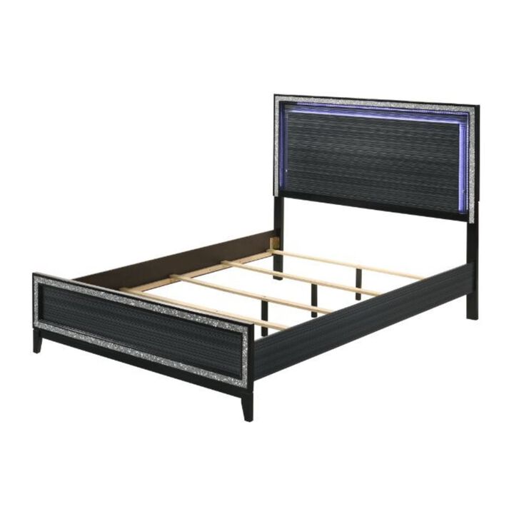 Queen Bed, LED & Weathered Black Finish