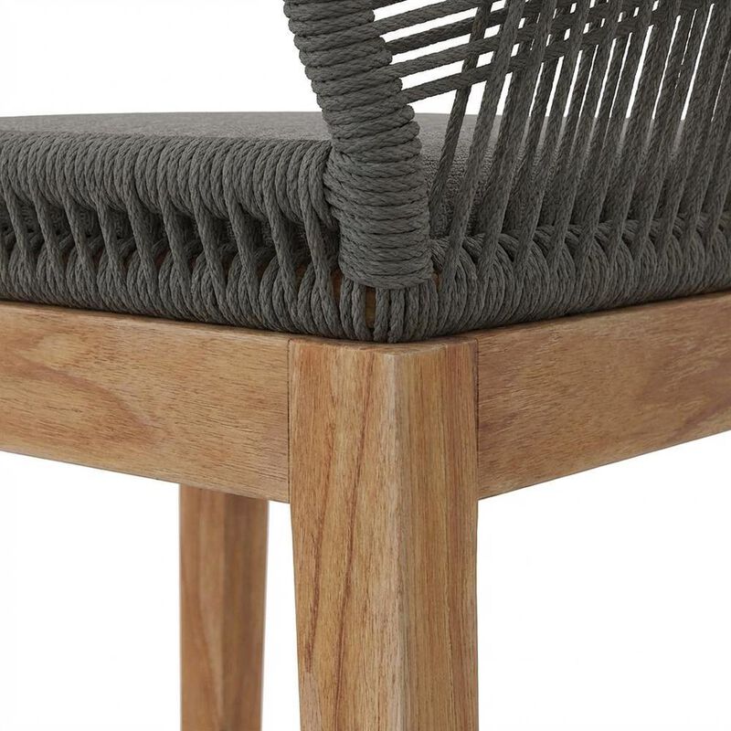 Teak Wood Outdoor Bar Stool With Footrest For Patio Dining image number 6