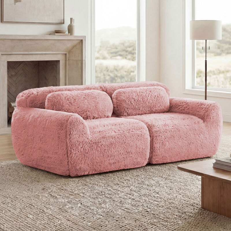 Monimp Soft Fluffy Plush Fabric Loveseats image number 2