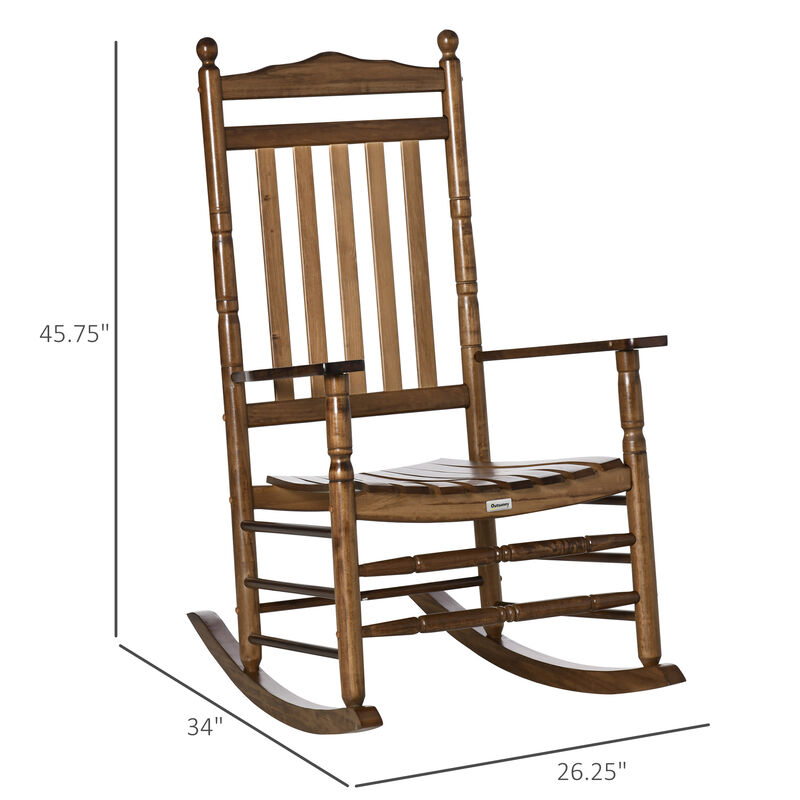 Outsunny Traditional Wooden High-Back Rocking Chair for Porch, Indoor/Outdoor, Brown