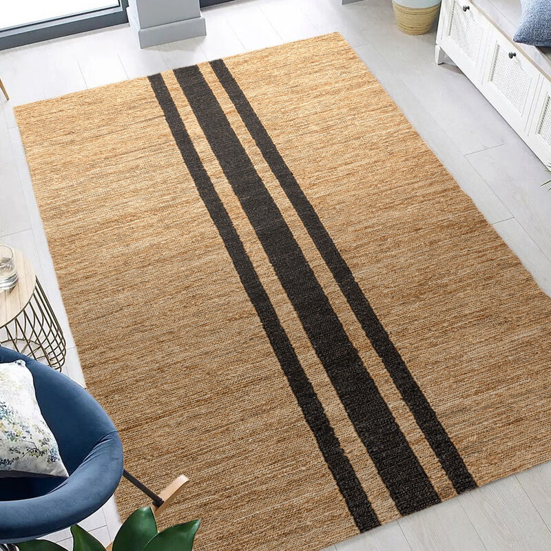 Olivier Rustic Beach House Wide Ticking Stripe Jute Area Rug