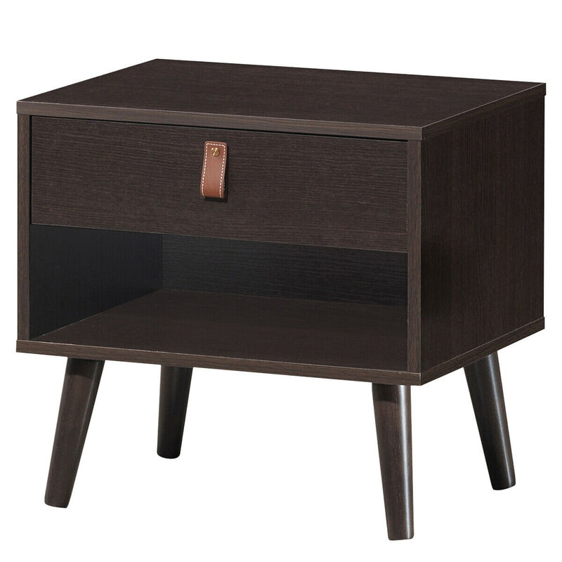 Nightstand Bedroom Table with Drawer Storage Shelf - Brown