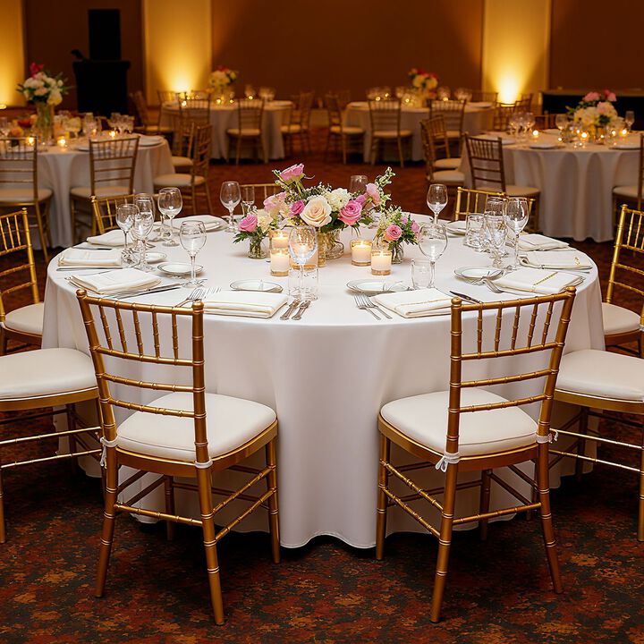 Machine Washable Round Tablecloths, 2 Pack Polyester Covers for Party, Banquet, and Dining Tables-White