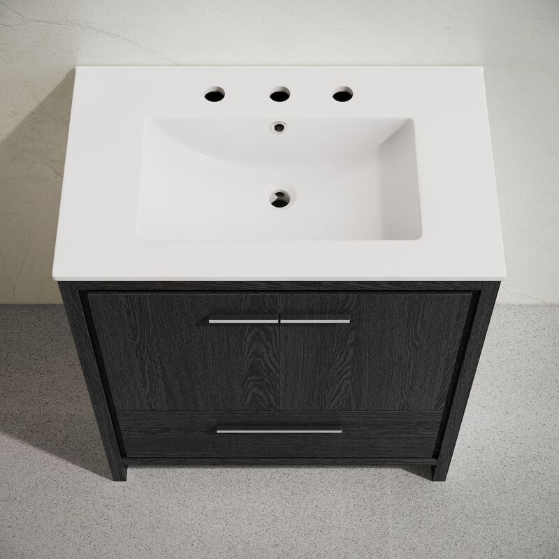 30" Freestanding Bathroom Vanity in Black Oak with 3-Hole Widespread Sink Top image number 2