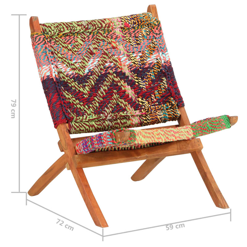 vidaXL Folding Chindi Chair Multicolors Fabric image number 7