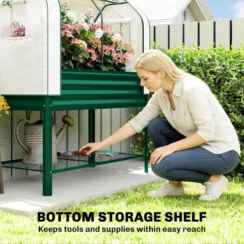 Hivvago Metal Raised Planter with Greenhouse Cover and Shelf image number 6