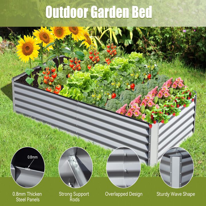 CLIHOME 8x4x1.5Ft Outdoor Galvanized Raised Garden Bed, Large Metal Garden Flowerpot Box