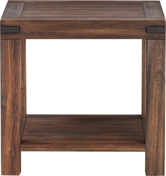 Meadow Solid Wood Rectangular Side Table in Brick Brown