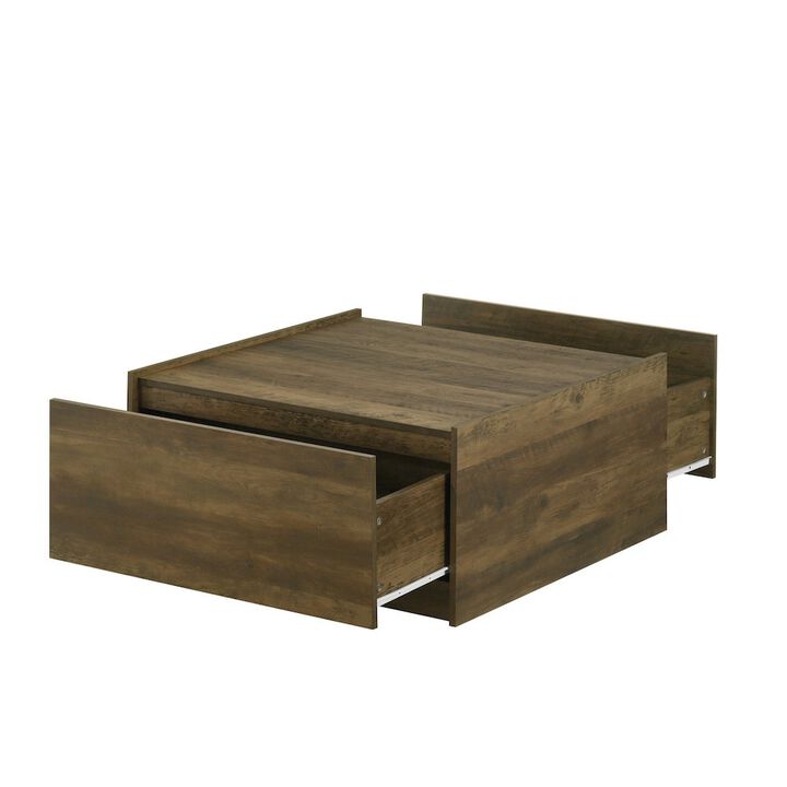 Travon 31.5"W Oak Finish Square Coffee Table with 2 Drawers