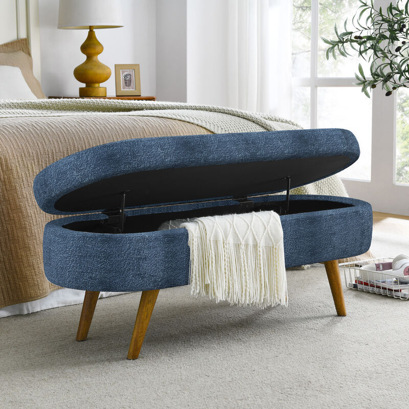TATEUS Footstool Ottoman with Storage with Rubber Wood Legs