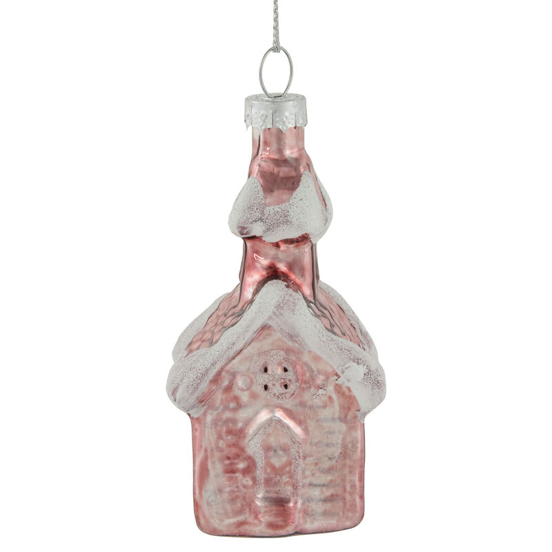 3.25" Snow Covered Pink Church Glass Christmas Ornament