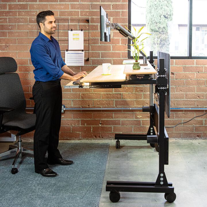 VersaDesk&reg; Foundry Bench&reg; Electric Portable Height Adjustable Standing Desk, 48&rdquo;W, Black/Bamboo