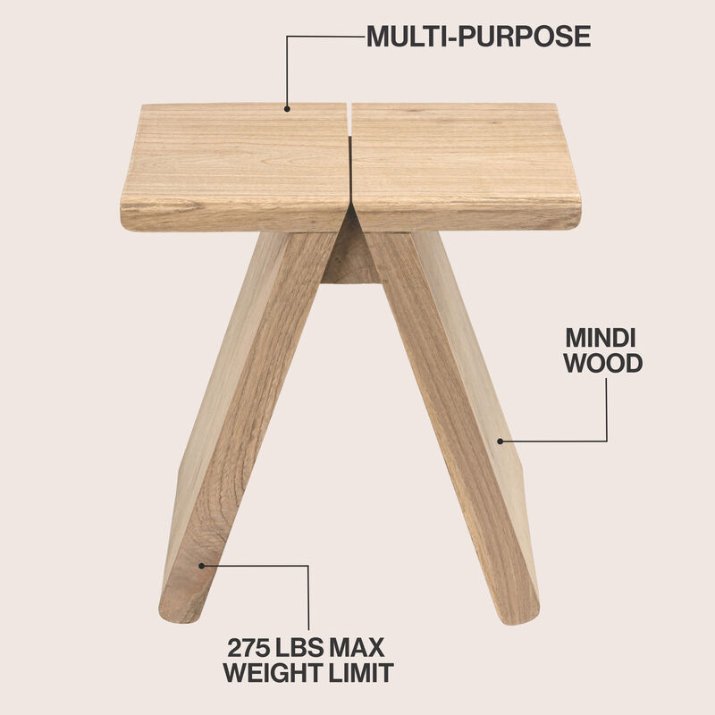 Jack Rustic Scandinavian Handcrafted Solid Mindi Wood Sculptural Base Accent Stool image number 2