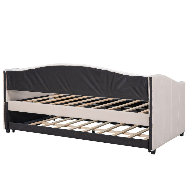 Merax Upholstered Daybed Sofa Bed Twin Size With Trundle Bed and Wood Slat
