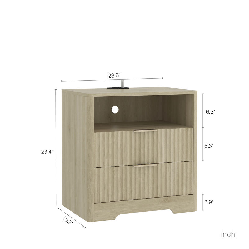 Smart Nightstand with Charging Station Voice Night Light Storage Cabinet image number 9