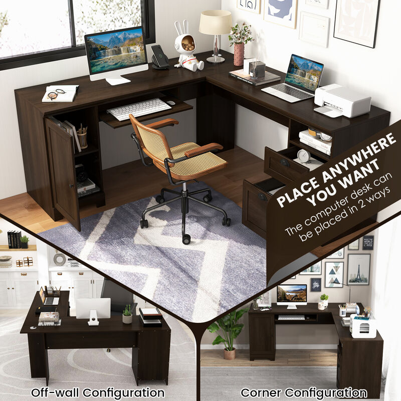 66 Inch L-Shaped Writing Study Workstation Computer Desk with Drawers