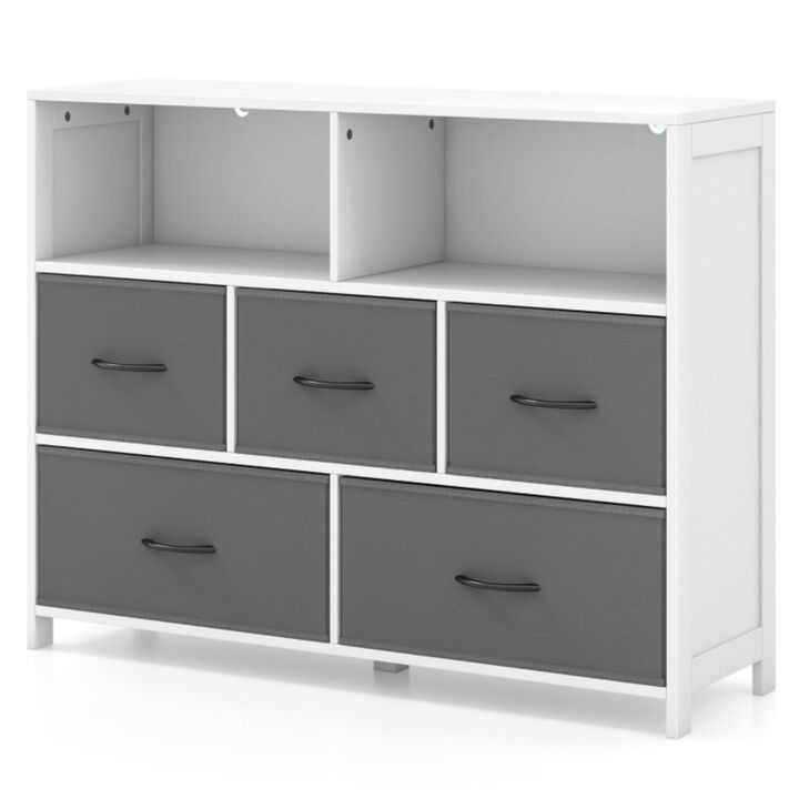 Hivvago Fabric Dresser with 5 Drawers for Bedroom-White
