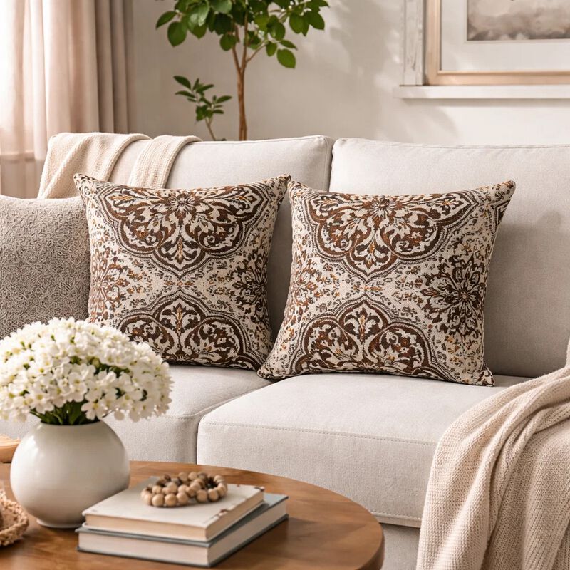 Contemporary Style Medallion Patterned Set of 2 Throw Pillow, Multicolor image number 1