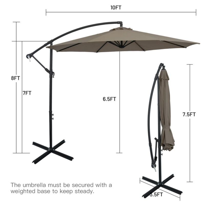 Hivvago 10 Feet Offset Umbrella with 8 Ribs Cantilever and Cross Base