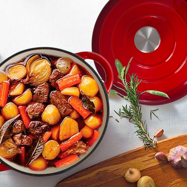 5 Quart Enameled Cast Iron Round Dutch Oven in Red