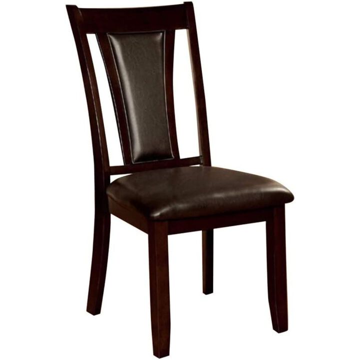 Contemporary Set of 2 Side Chairs Dark Cherry And Espresso Solid wood Chair Padded Leatherette Upholstered Seat Kitchen Dining Room Furniture