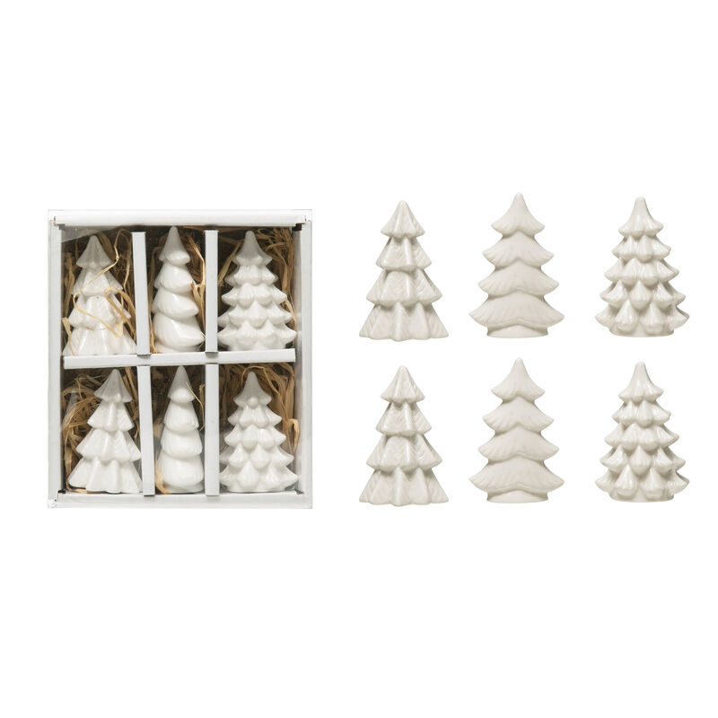 Stoneware Trees, White, Boxed Set of 6 image number 0