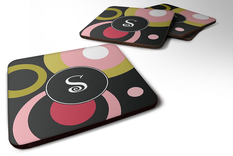 Caroline's Treasures AM1001-SFC Monogram-Retro in Black Foam Coasters (Set of 4), 3.5 H x 3.5 W, Multicolor