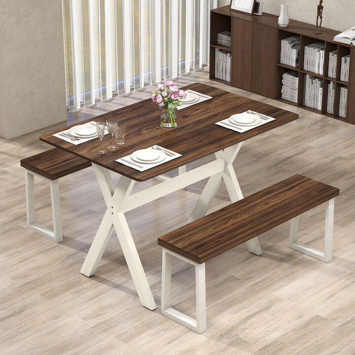 Wood Kitchen Dining Table with X Frame Base, Modern Design
