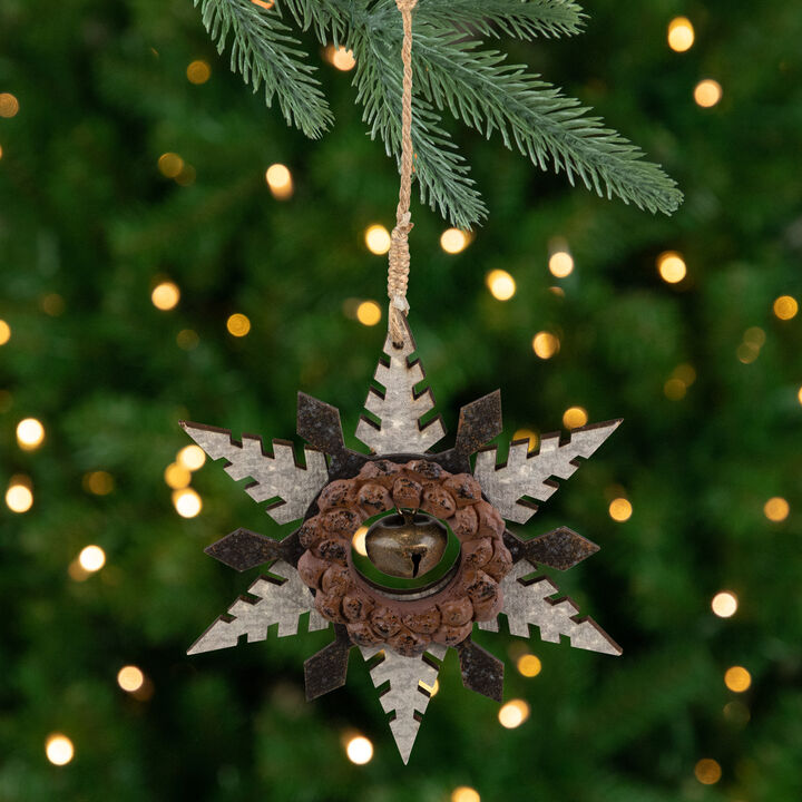 6" Brown and Beige Pointed Snowflake Christmas Ornament