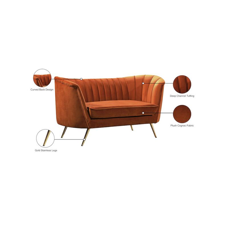 Meridian Furniture Margo Cognac Velvet Loveseat