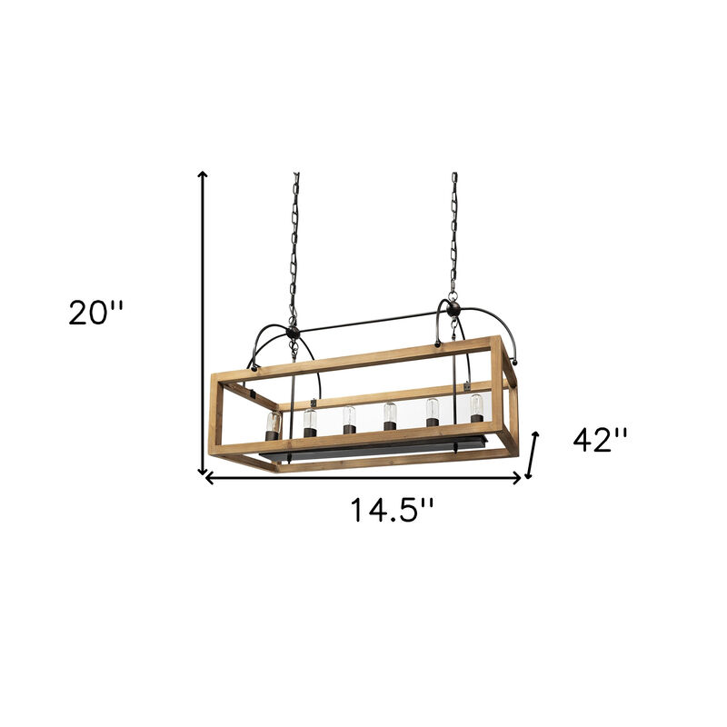 HomeRoots Natural And Black Candle Style Six Light Wood and Metal Dimmable Chandelier image number 2