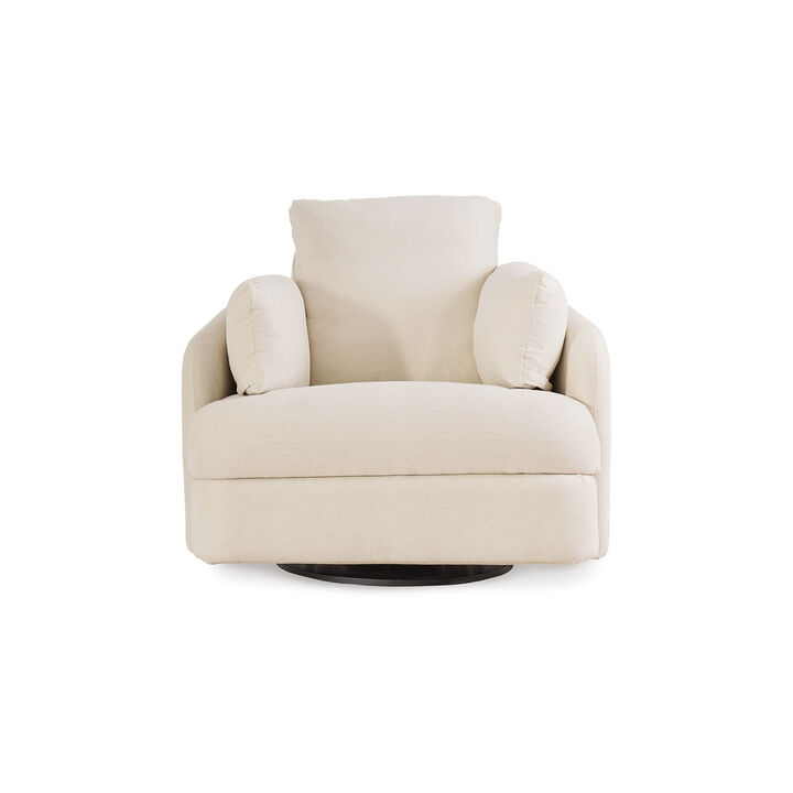 Meso Swivel Manual Glider Recliner Chair, Ivory Nuvella Polyester - Benzara