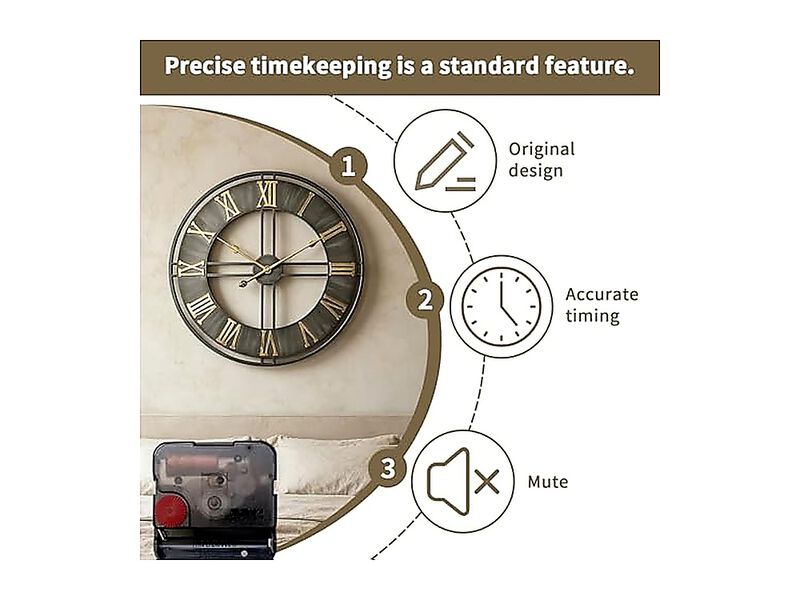 Large Wall Clock 20 Inch Metal Clocks Quartz Movement Roman Numerals Living Room image number 2