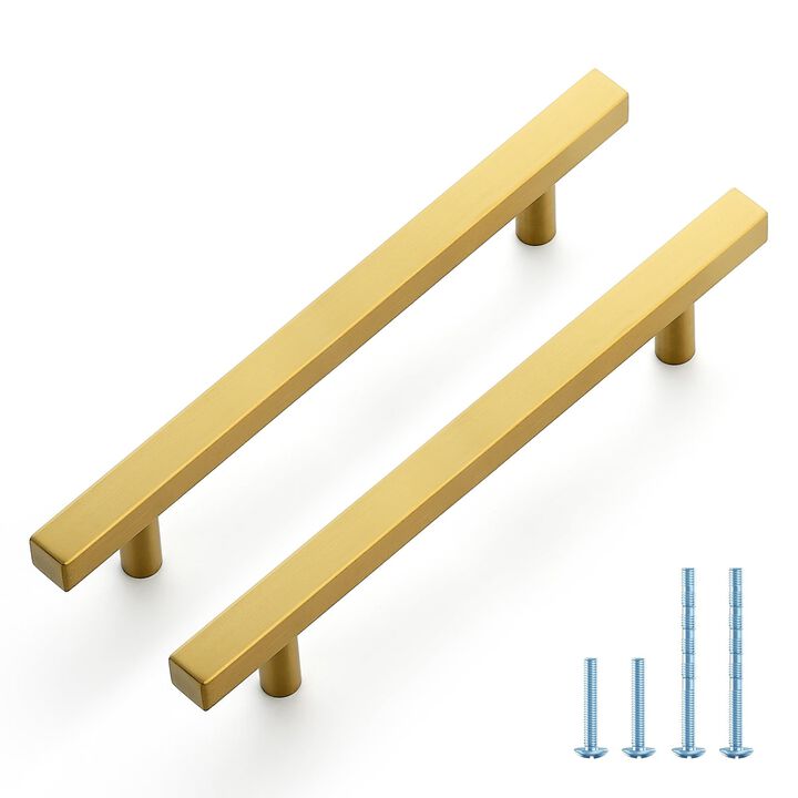 JOY DECOR 30 Pack 5 Inch Brushed Brass Square Cabinet Handles Stainless Steel Cabinet Hardware Pulls for Kitchen and Drawers wit