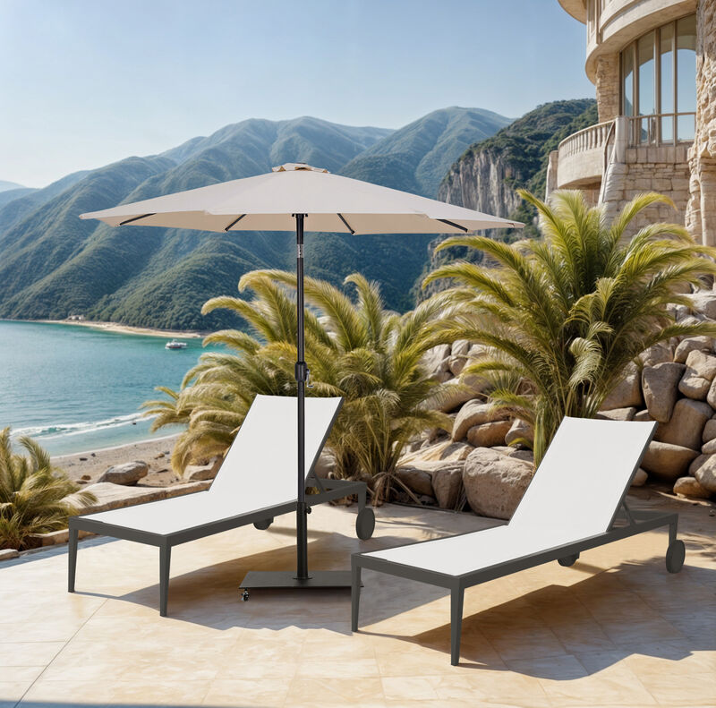 Meridian Furniture Fiji Beige Fabric / Matte Black Aluminum Patio Umbrella with Base Sets image number 1