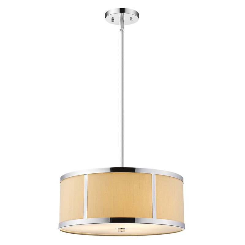 Hivvago Butler 2-Light Polished Chrome Pendant With Coarse Cream Linen Shade And Opal Acrylic Diffuser