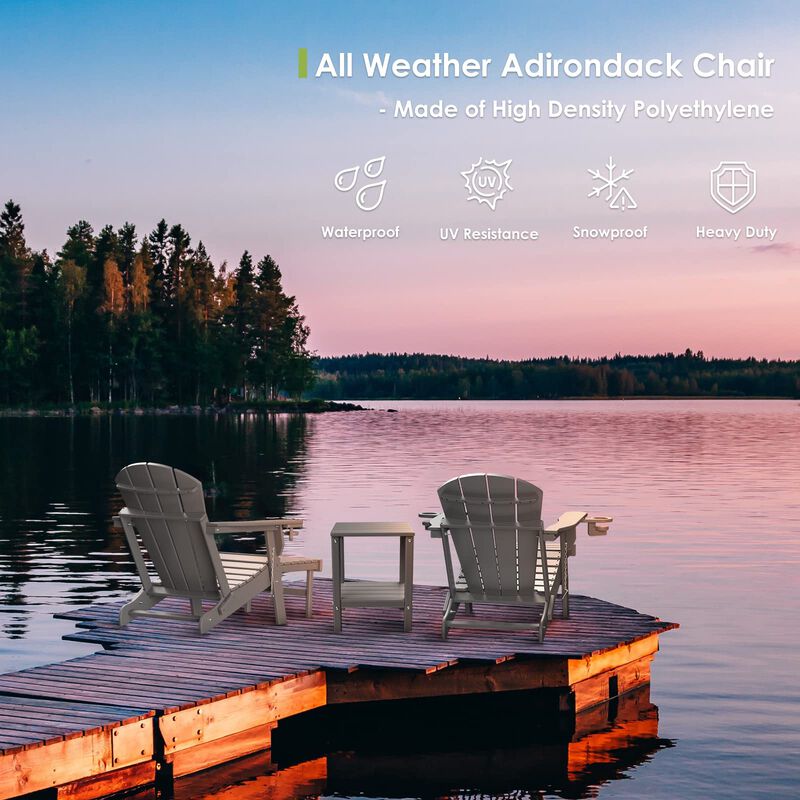 GREENVINES Adirondack-Chairs-with-Ottoman | Set of 4 | Folding | Retractable-Footrest | HDPE Plastic | All Weather Fire Pit Chai