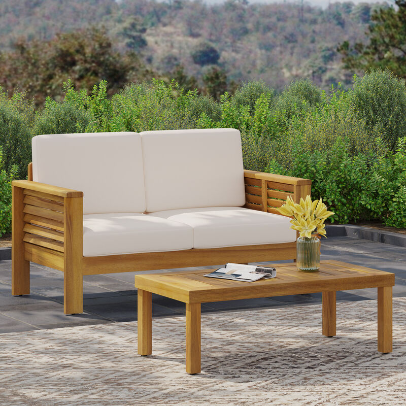 Merax Acacia Wood Loveseat and Coffee Table Set