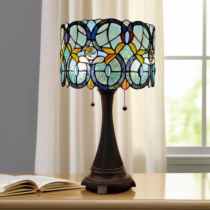 Hivvago 22" Dark Brown Metal Two Light Candlestick Table Lamp With Green Shade