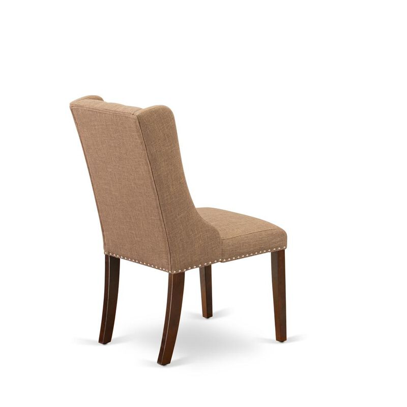 FOP3T47 Dining Chairs - Light Sable Linen Fabric Parson Dining Chairs and Button Tufted Back with Mahogany Rubber Wood Legs - Dining Chair Set of 2 - Set of 2