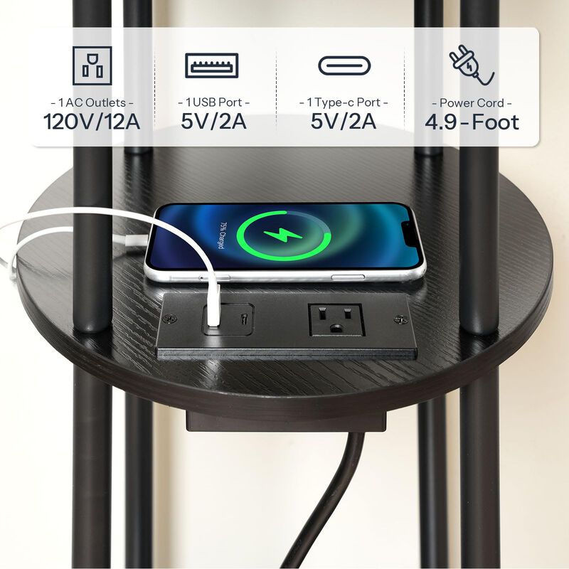 Small Round End Table with 3-Tier Storage and Charging Station & USB Ports image number 4