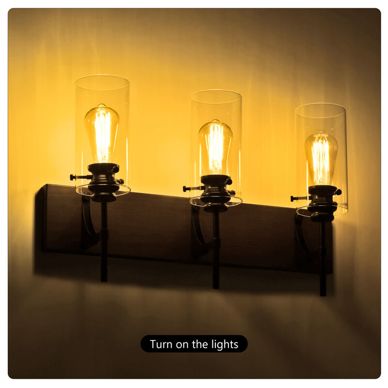 ELEMENT ACE 3-Light Wall Mounted Bathroom Vanity Light Fixture with Clear Glass Shade, Over Mirror Lighting for Kitchen, Bedroom, Hallway, Dining Room image number 7