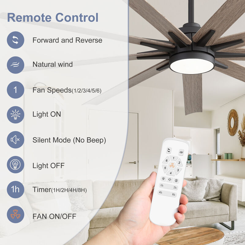 Breezary 65" LED Ceiling Fan with Light, DC Motor, 6-Speed Remote, Reversible, Quiet, 9 ABS Blades, 3CCT, Memory Function image number 2