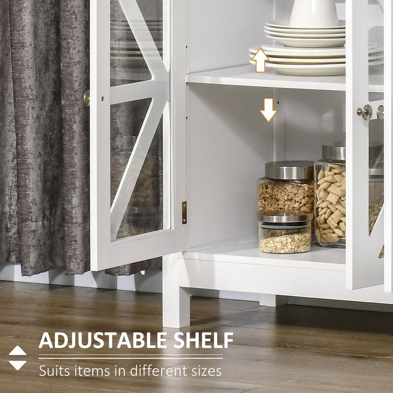 White Kitchen Storage: Buffet Sideboard with Glass Door & Shelf