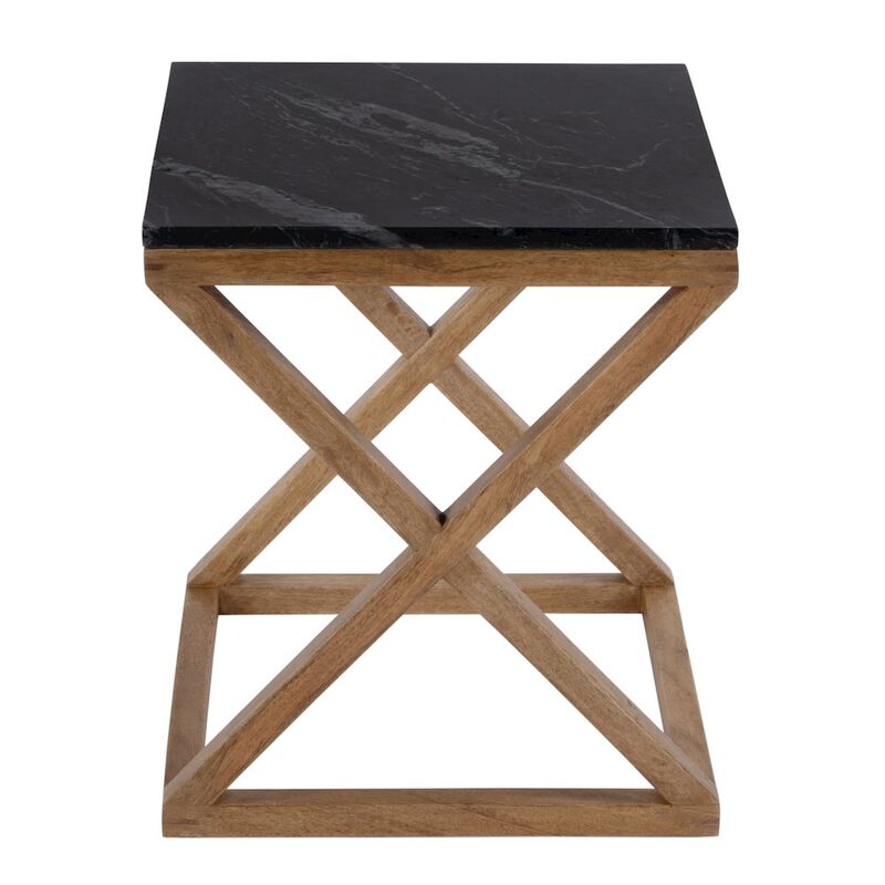 Butler Specialty Braylon 17.75 in. W Square Marble & Wood X Base End Table, Black