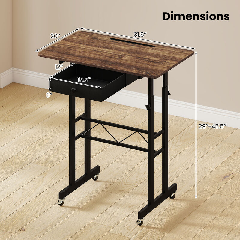 Adjustable Rolling Laptop Desk with Tablet Stand and Drawer image number 2