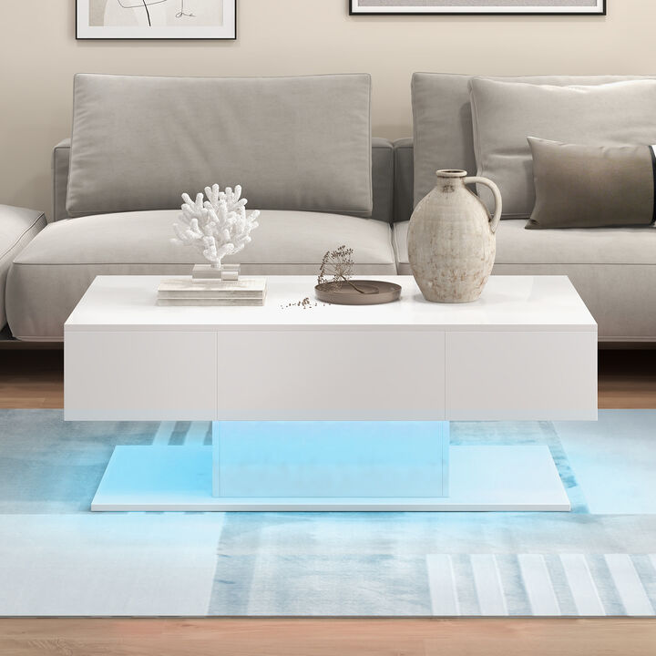 Modern LED Coffee Table with 20 Color LED Lights and 2 Storage Drawers